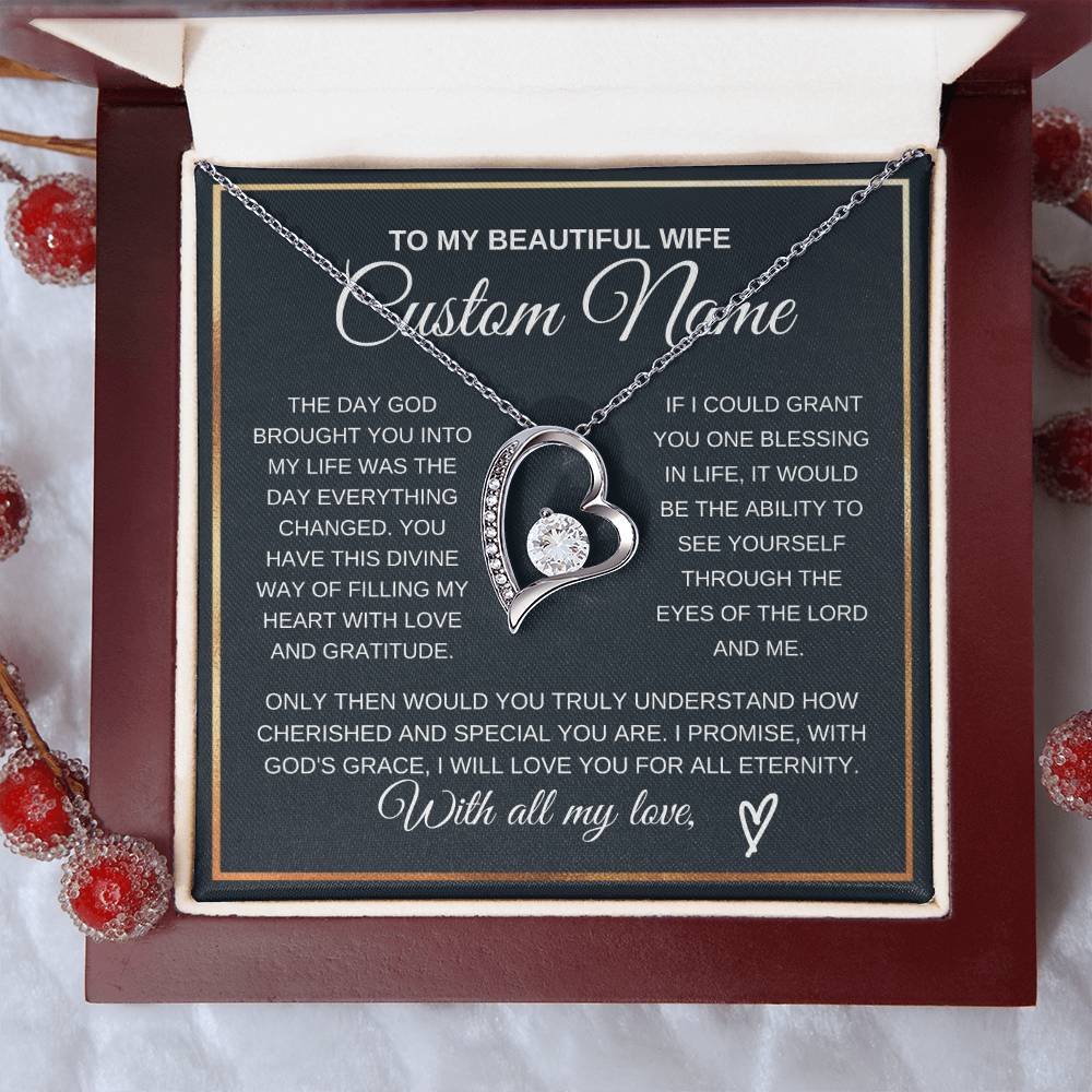 Personalized Gift to my Wife Forever Love Necklace 14k Gold Finish