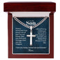 Engraved Cross with  Cuban Chain - Personalized Gift for Son
