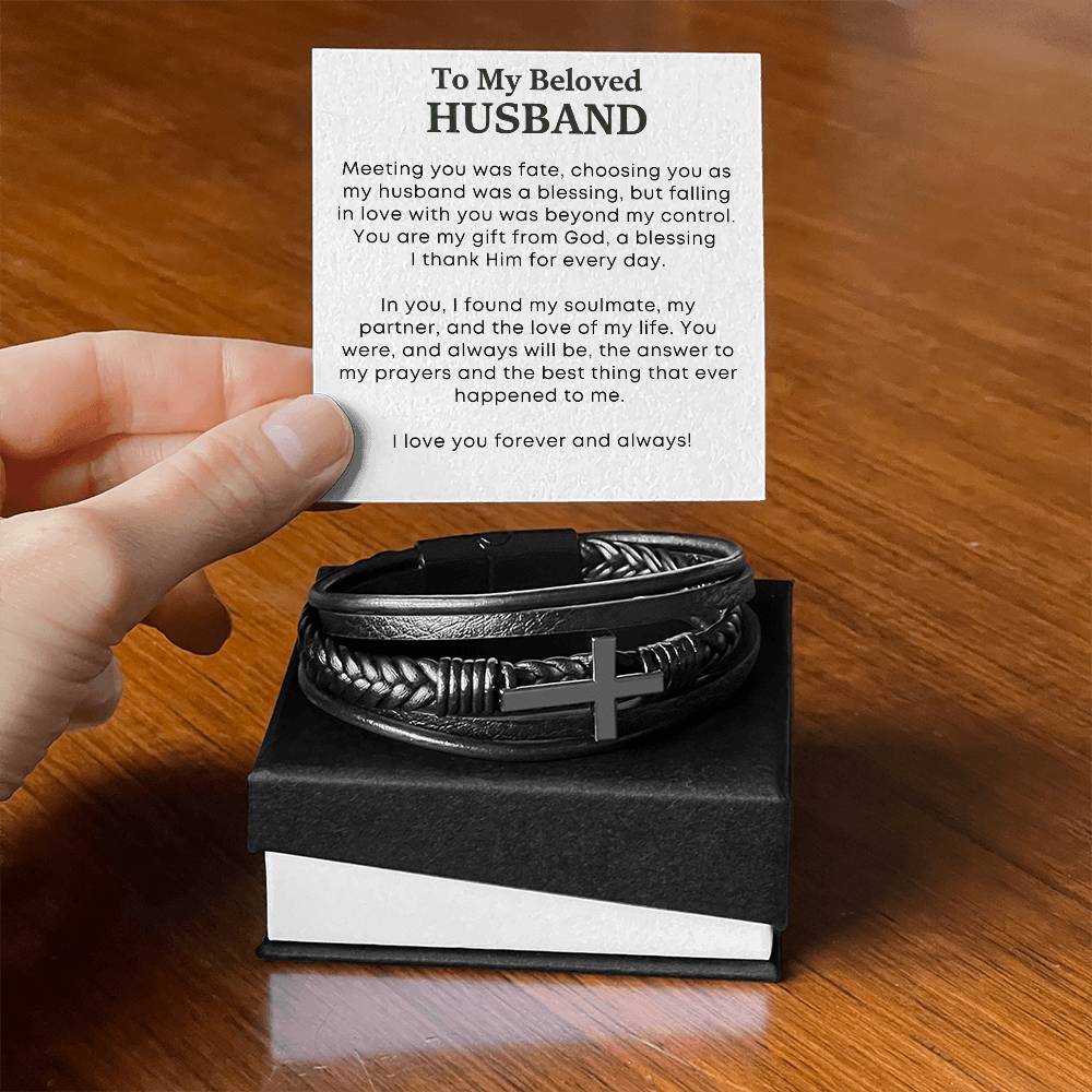 Men's Cross Leather Bracelet - A Symbol of Love and Faith from Wife to Husband