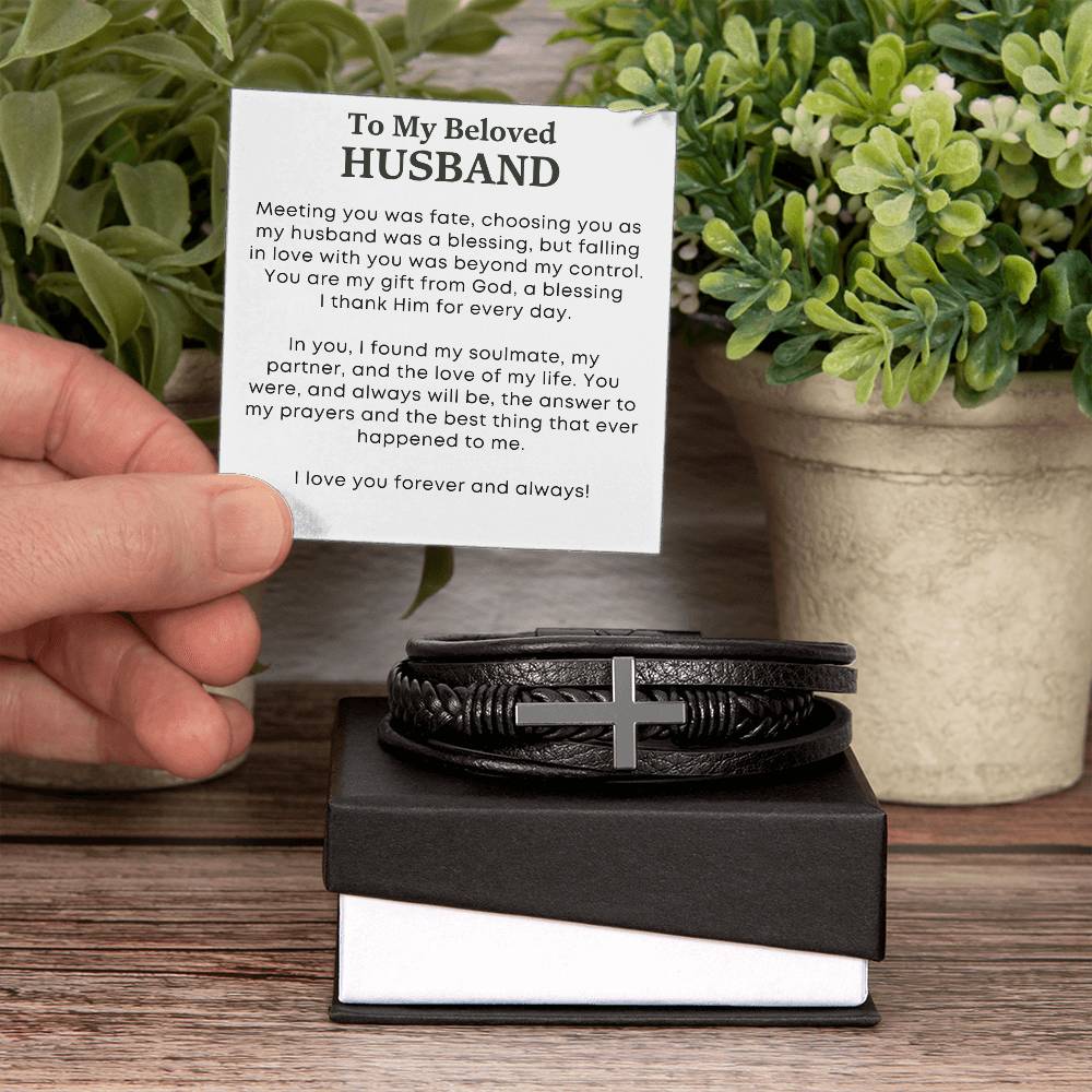 Men's Cross Leather Bracelet - A Symbol of Love and Faith from Wife to Husband