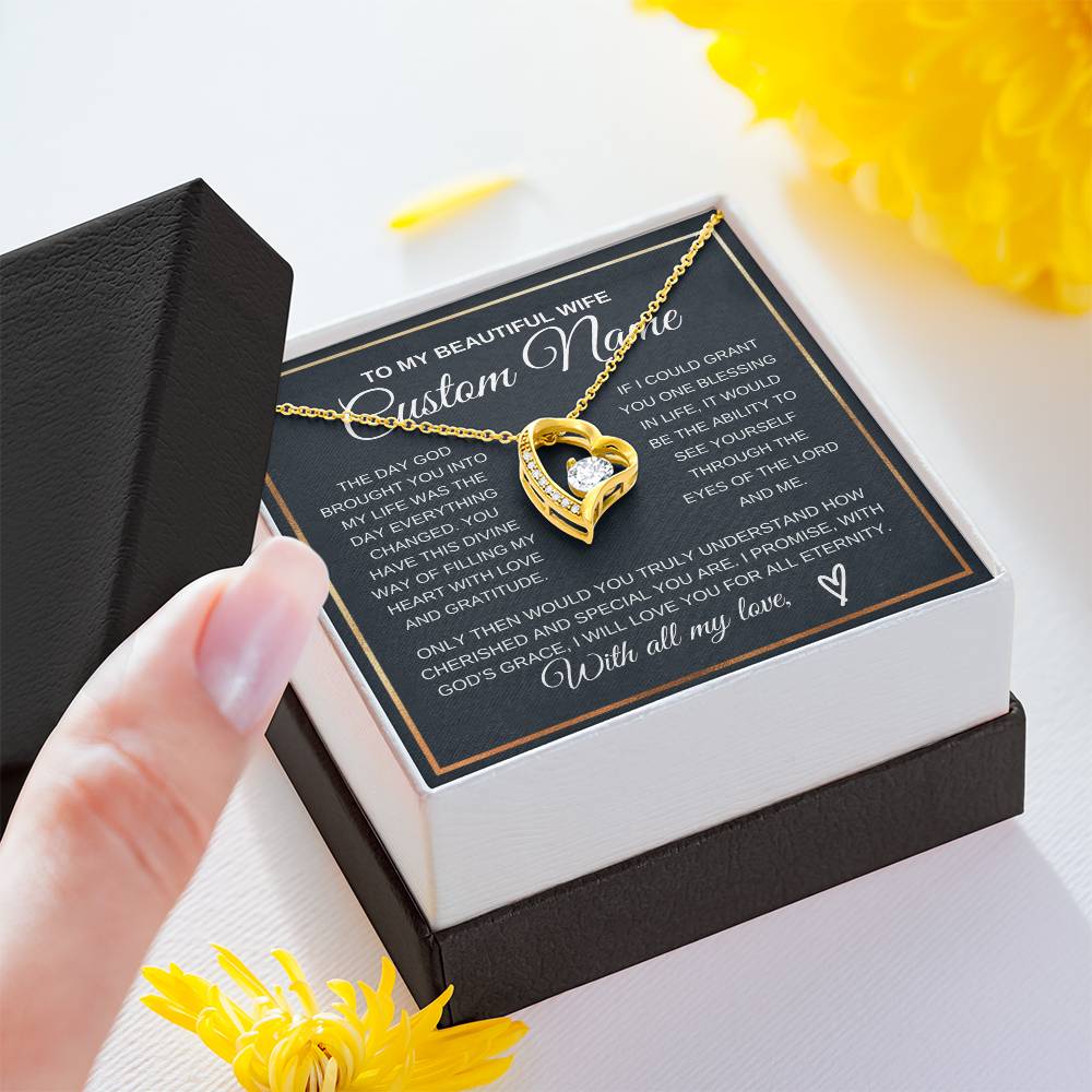 Personalized Gift to my Wife Forever Love Necklace 14k Gold Finish