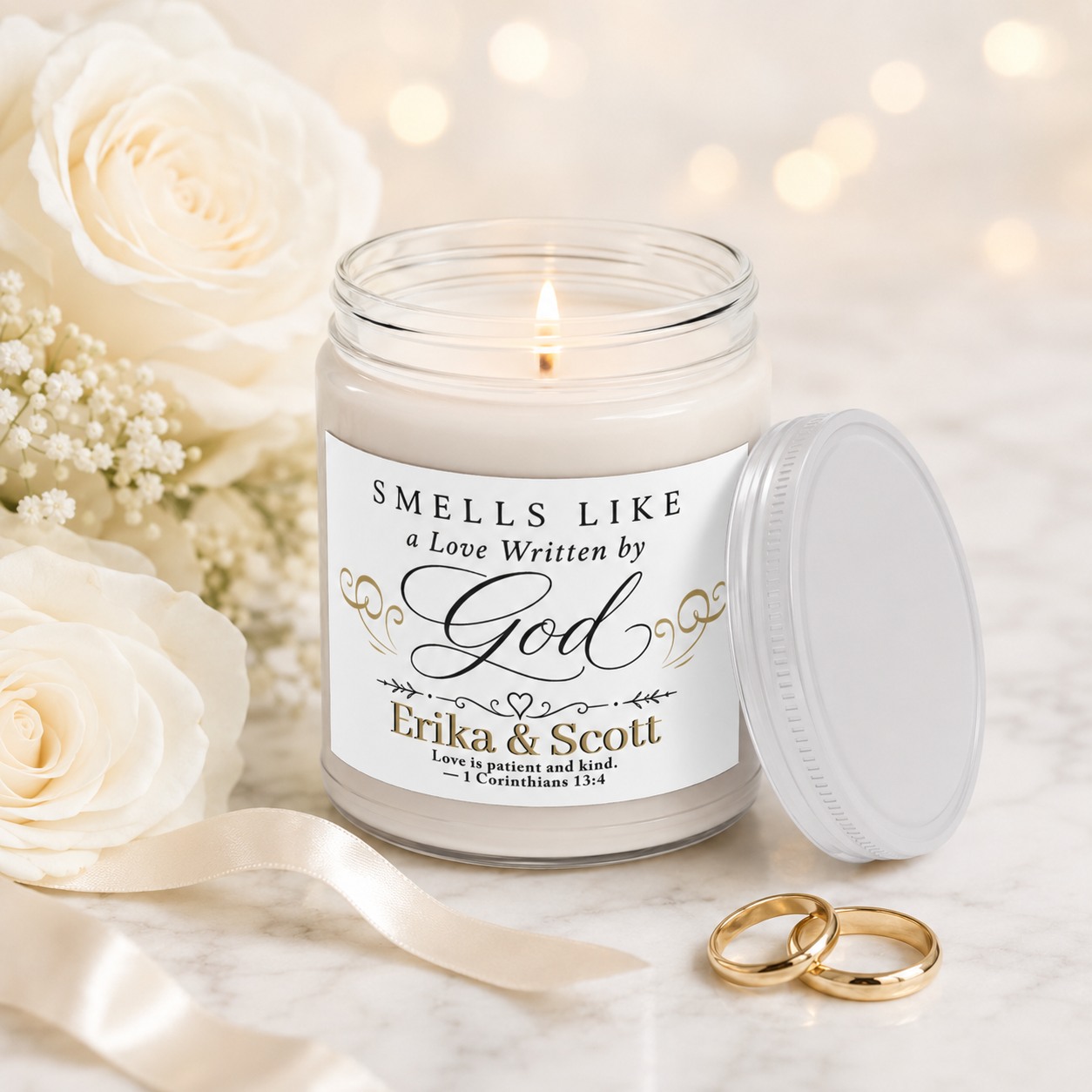 Love Written by God personalized candle lifestyle — Christian wedding gift for couple | The Faith World