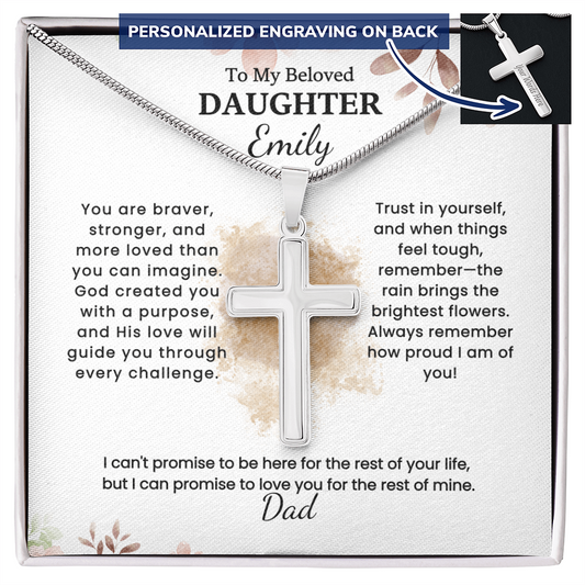 Personalized Cross Necklace for Daughter – Gift from Dad with Engraved Message