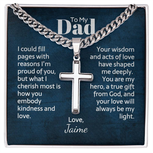 Personalized Gift for Dad - Cuban Link Chain with Engraved Cross