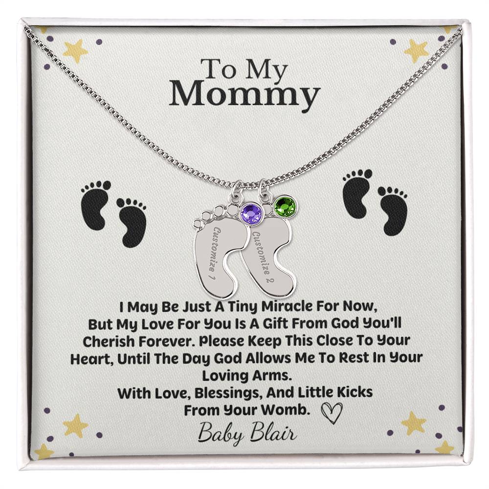 Mommy To Be Custom Baby Feet Necklace with Birthstone