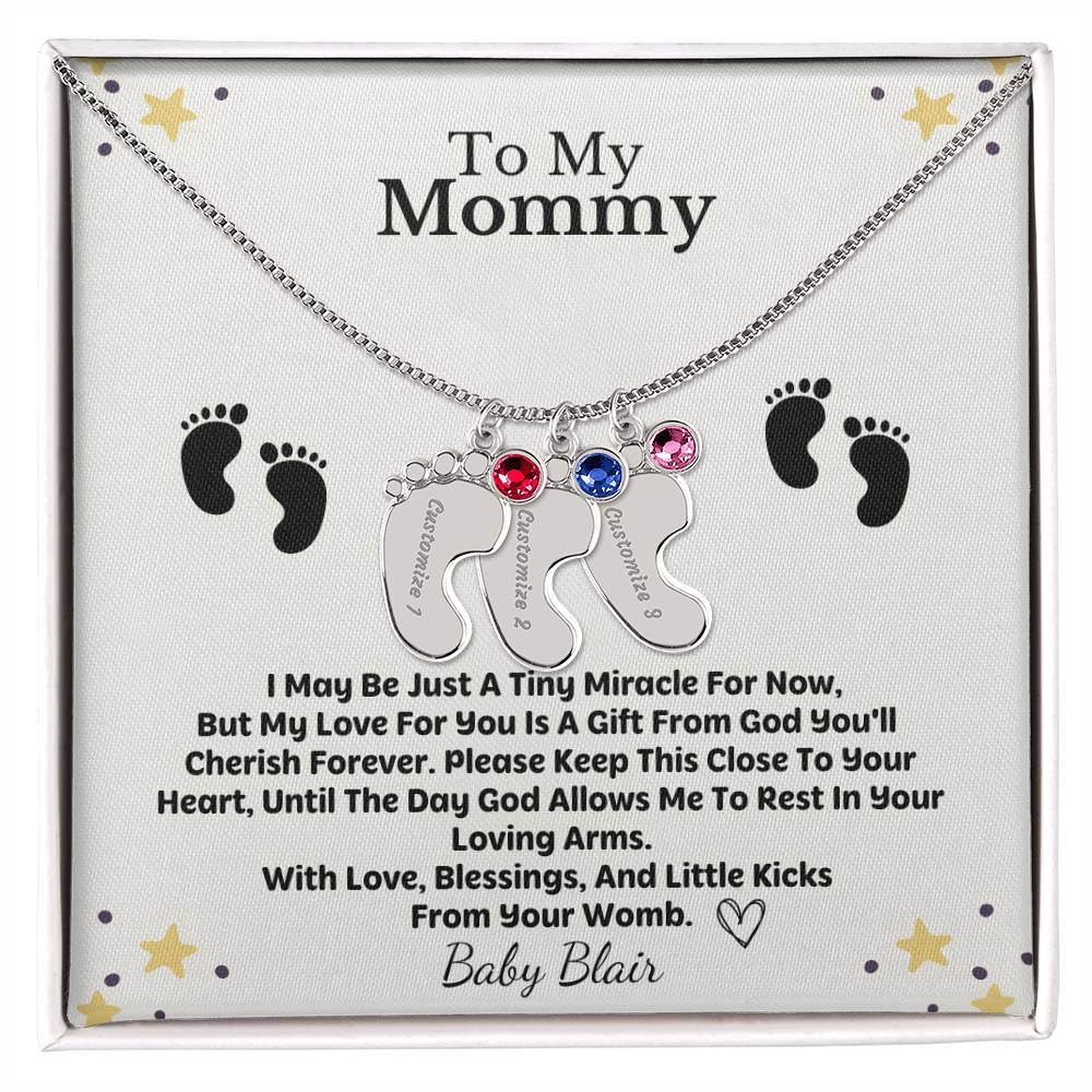 Mommy To Be Custom Baby Feet Necklace with Birthstone