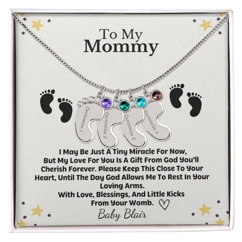 Mommy To Be Custom Baby Feet Necklace with Birthstone