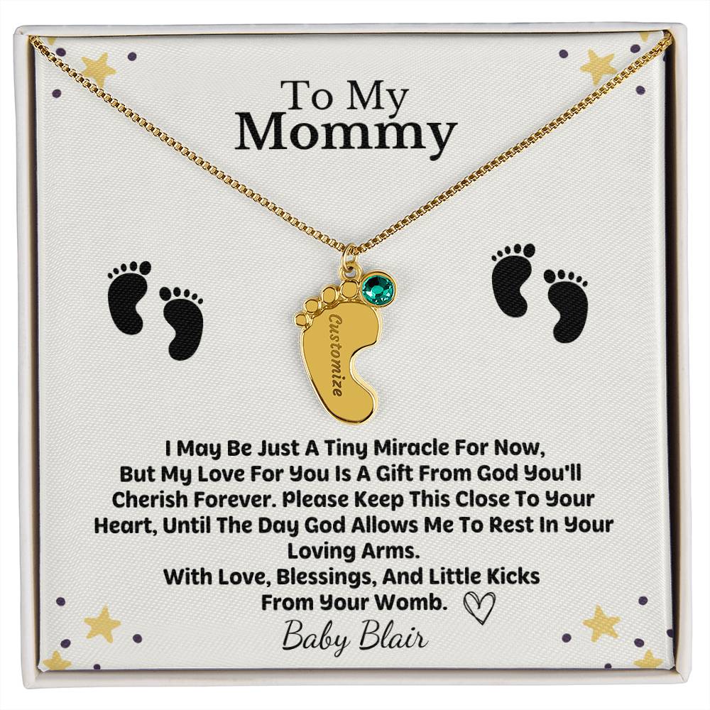 Mommy To Be Custom Baby Feet Necklace with Birthstone