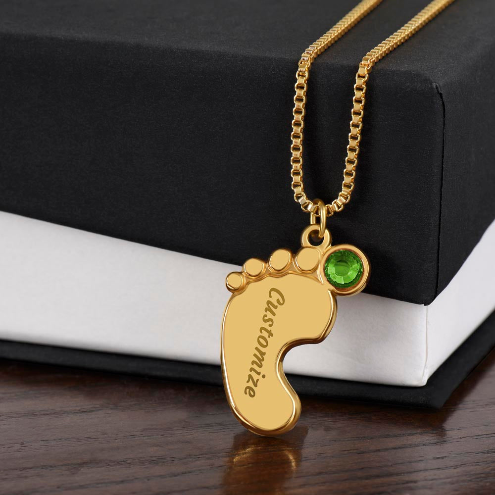 Mommy To Be Custom Baby Feet Necklace with Birthstone
