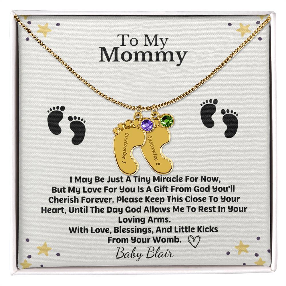 Mommy To Be Custom Baby Feet Necklace with Birthstone