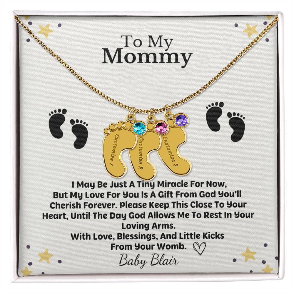 Mommy To Be Custom Baby Feet Necklace with Birthstone