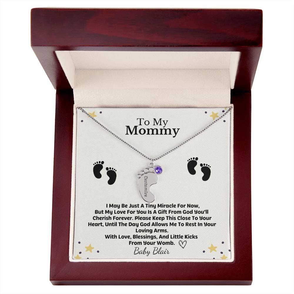 Mommy To Be Custom Baby Feet Necklace with Birthstone