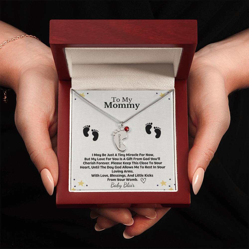 Mommy To Be Custom Baby Feet Necklace with Birthstone