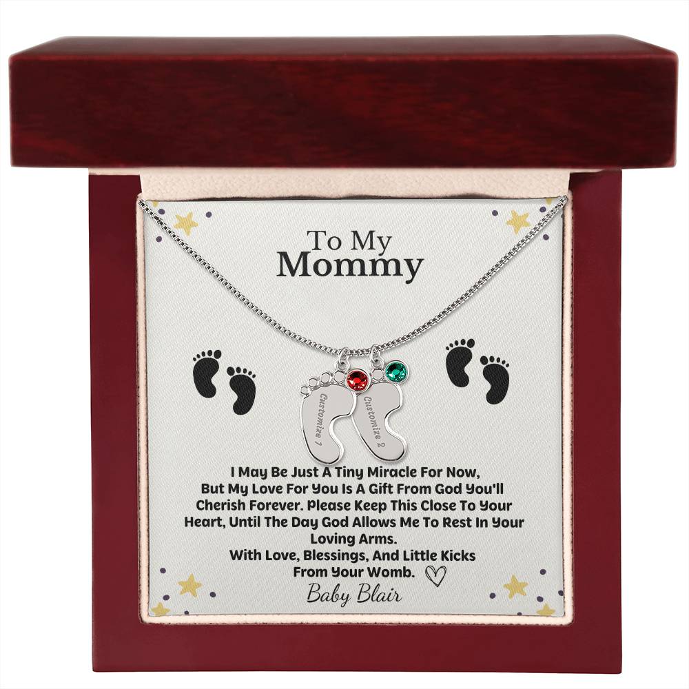 Mommy To Be Custom Baby Feet Necklace with Birthstone