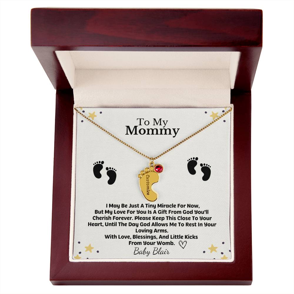 Mommy To Be Custom Baby Feet Necklace with Birthstone