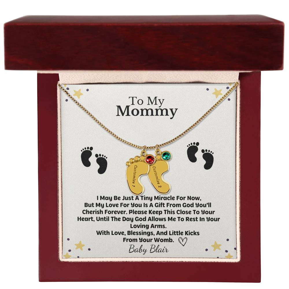 Mommy To Be Custom Baby Feet Necklace with Birthstone