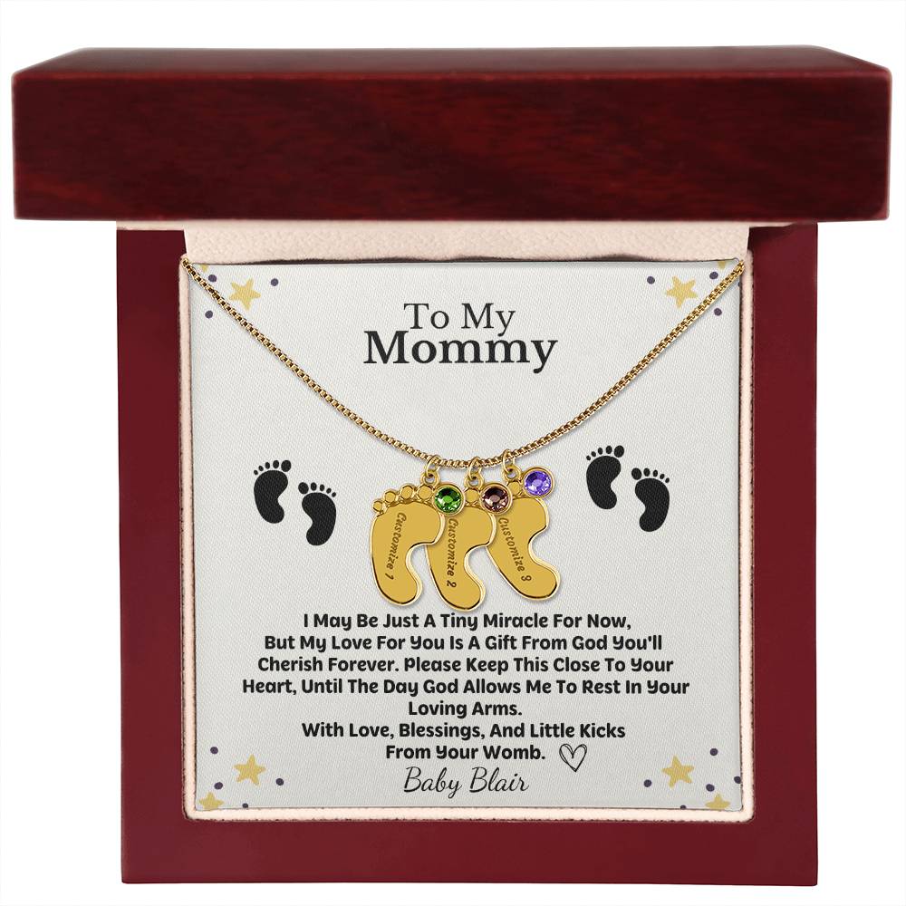 Mommy To Be Custom Baby Feet Necklace with Birthstone