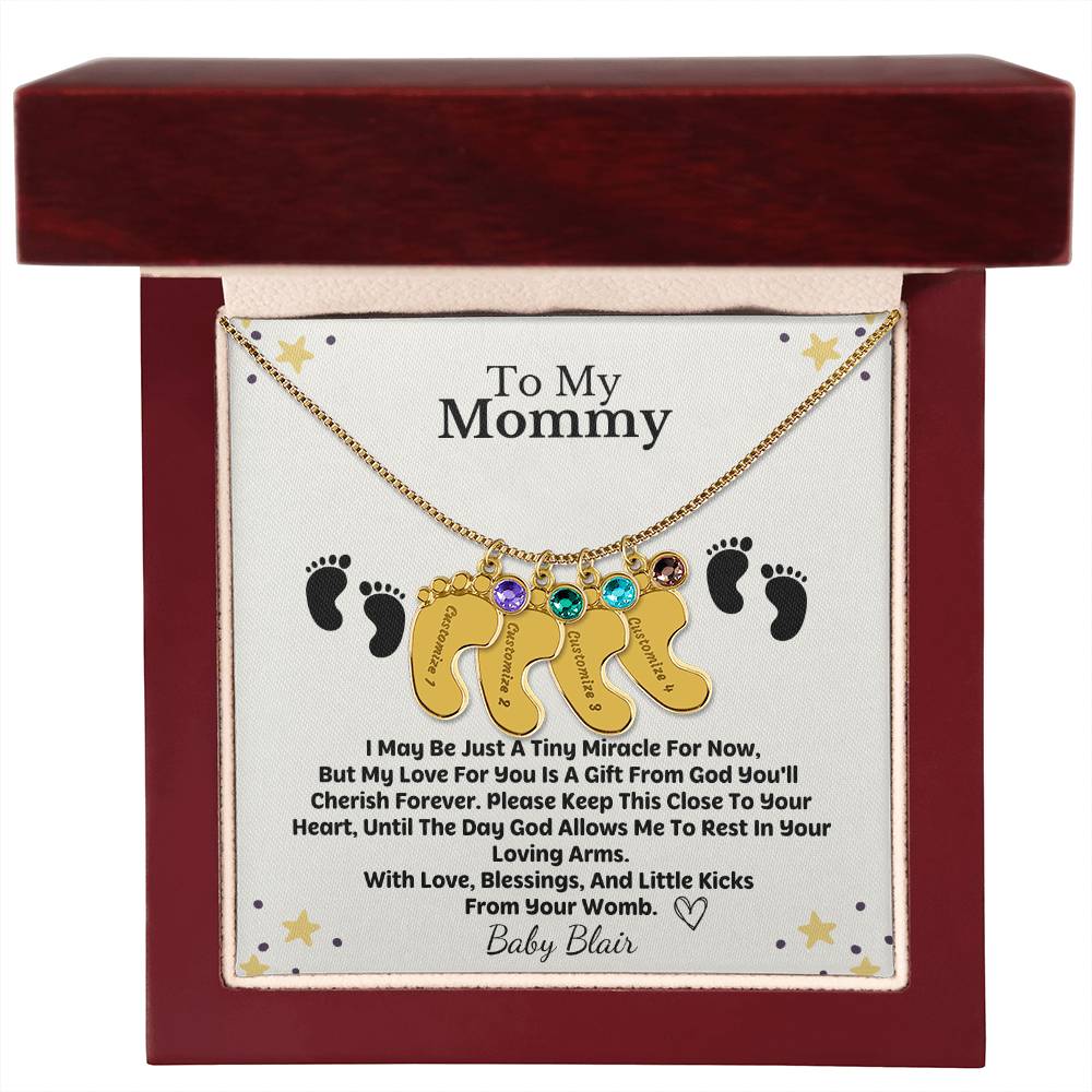 Mommy To Be Custom Baby Feet Necklace with Birthstone