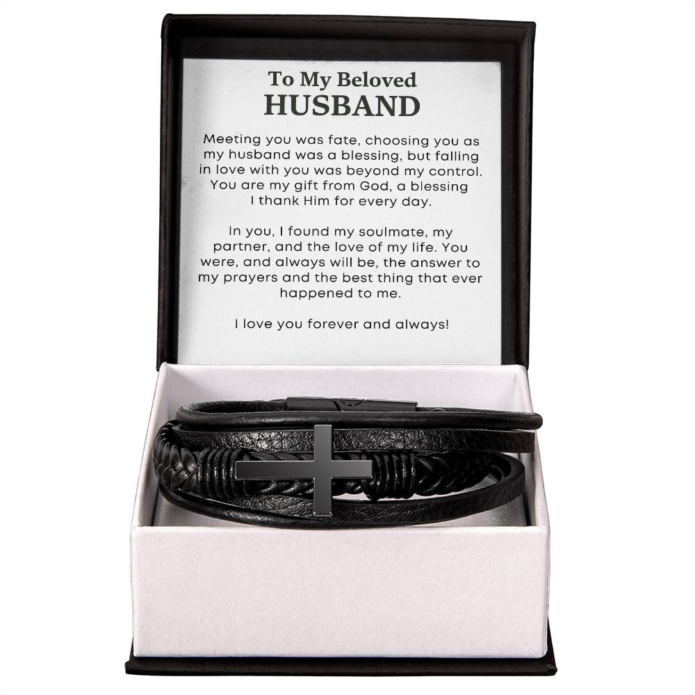 Men's Cross Leather Bracelet - A Symbol of Love and Faith from Wife to Husband