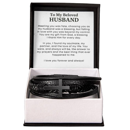 Men's Cross Leather Bracelet - A Symbol of Love and Faith from Wife to Husband