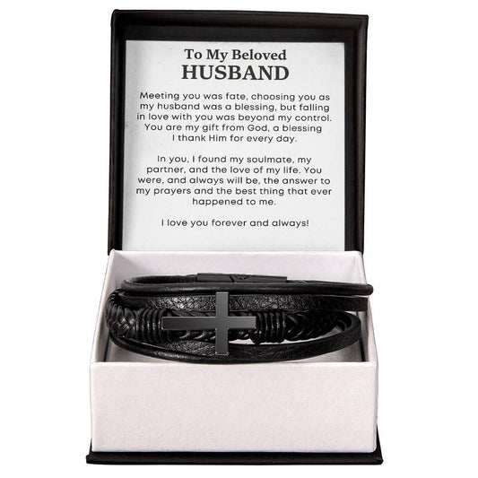 Men's Cross Leather Bracelet - A Symbol of Love and Faith from Wife to Husband