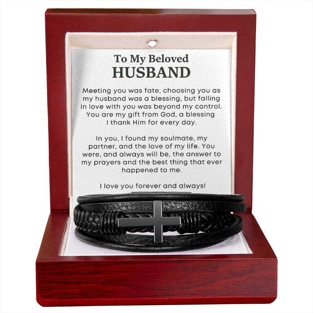 Men's Cross Leather Bracelet - A Symbol of Love and Faith from Wife to Husband