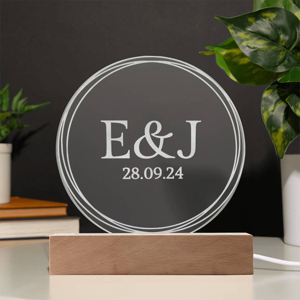 Personalized Engraved Acrylic Wedding Monogram with date, Custom Engagement gift , Original Wedding gift and night light