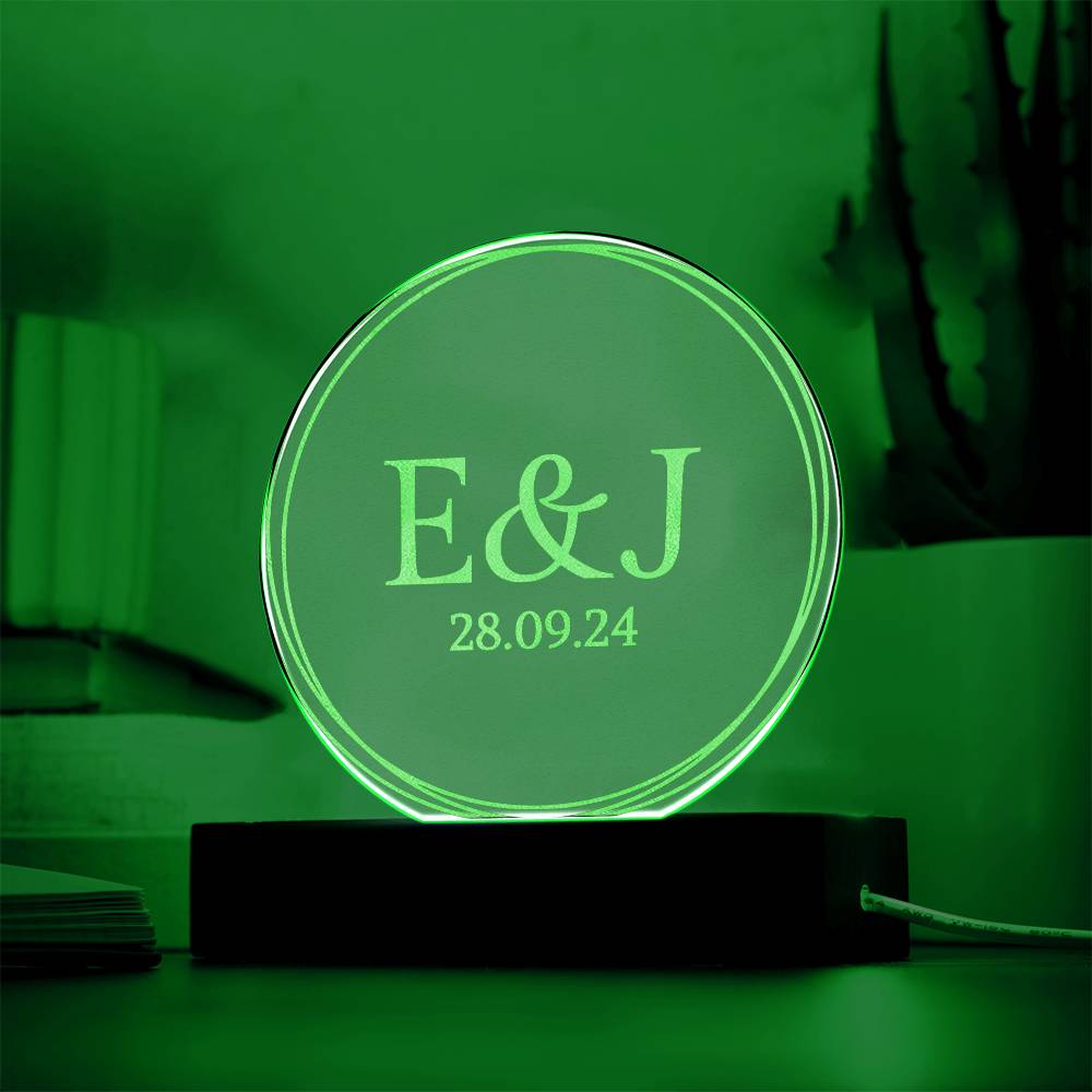 Personalized Engraved Acrylic Wedding Monogram with date, Custom Engagement gift , Original Wedding gift and night light
