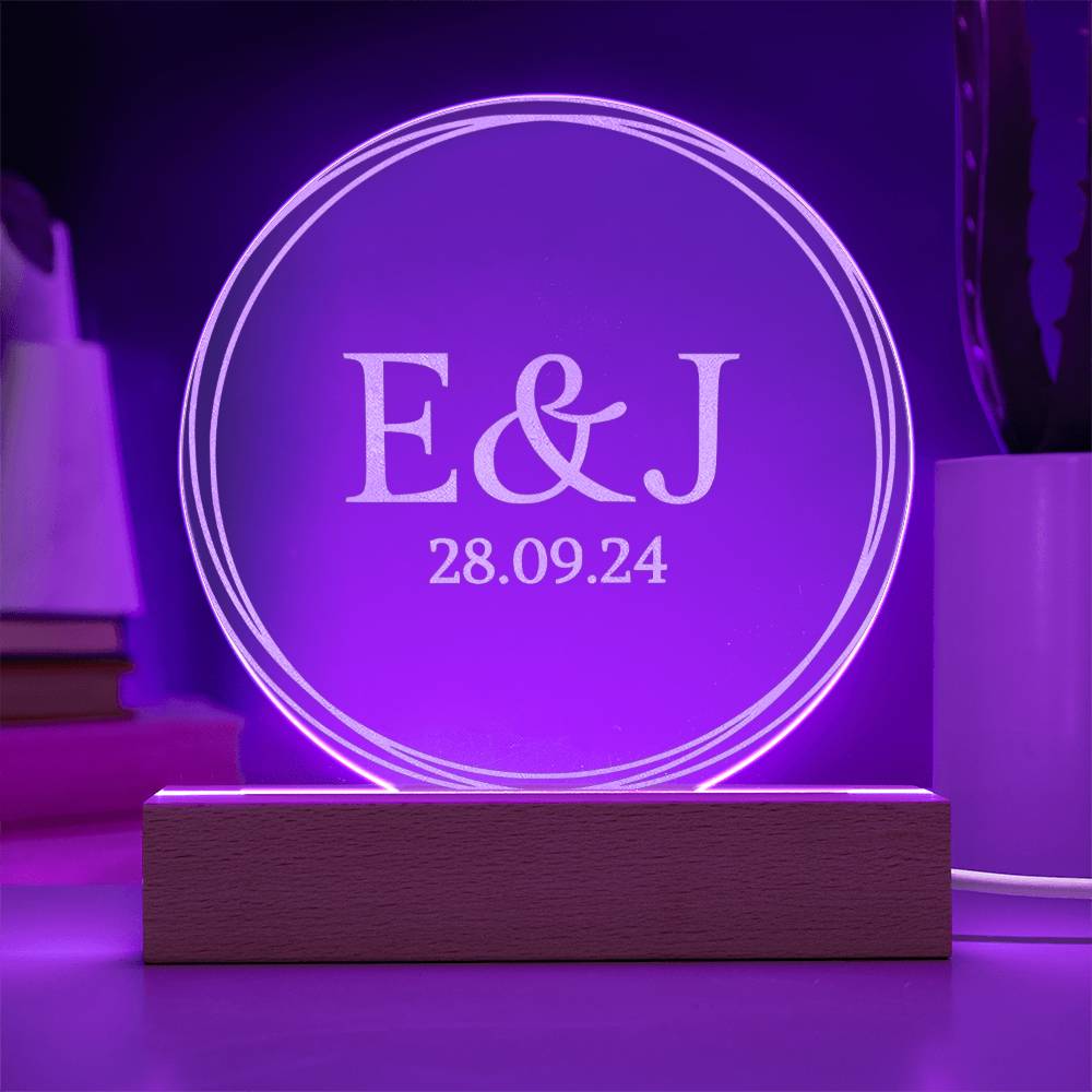 Personalized Engraved Acrylic Wedding Monogram with date, Custom Engagement gift , Original Wedding gift and night light