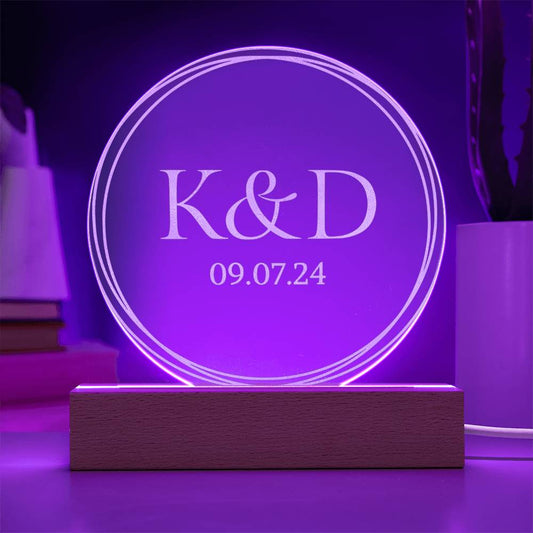 Personalized Engraved Acrylic Wedding Monogram with date, Custom Engagement gift , Original Wedding gift and night light