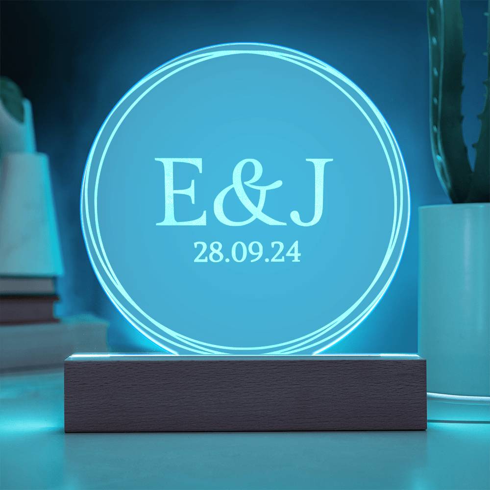 Personalized Engraved Acrylic Wedding Monogram with date, Custom Engagement gift , Original Wedding gift and night light