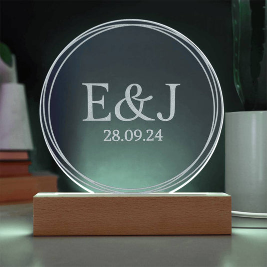 Personalized Engraved Acrylic Wedding Monogram with date, Custom Engagement gift , Original Wedding gift and night light