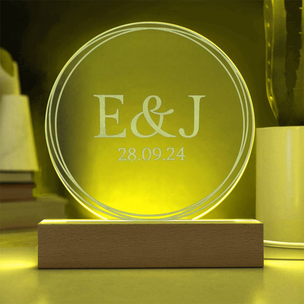Personalized Engraved Acrylic Wedding Monogram with date, Custom Engagement gift , Original Wedding gift and night light