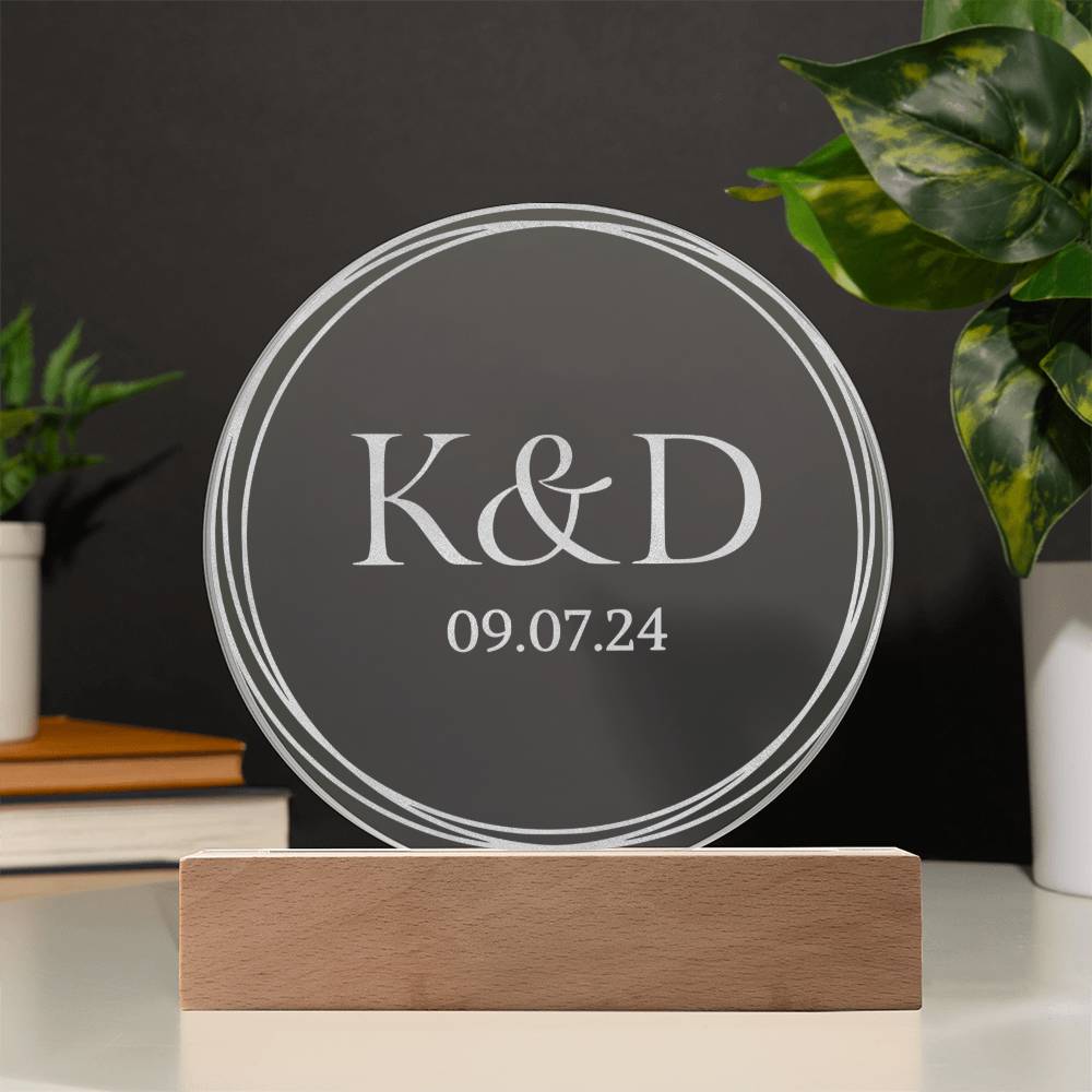 Copy of Personalized Engraved Acrylic Wedding Monogram with date, Custom Engagement gift , Original Wedding gift and night light