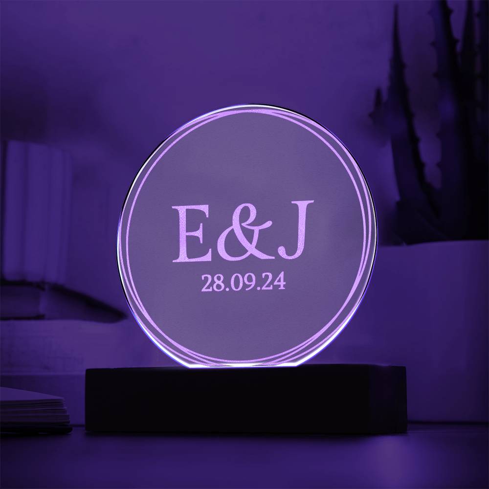Personalized Engraved Acrylic Wedding Monogram with date, Custom Engagement gift , Original Wedding gift and night light