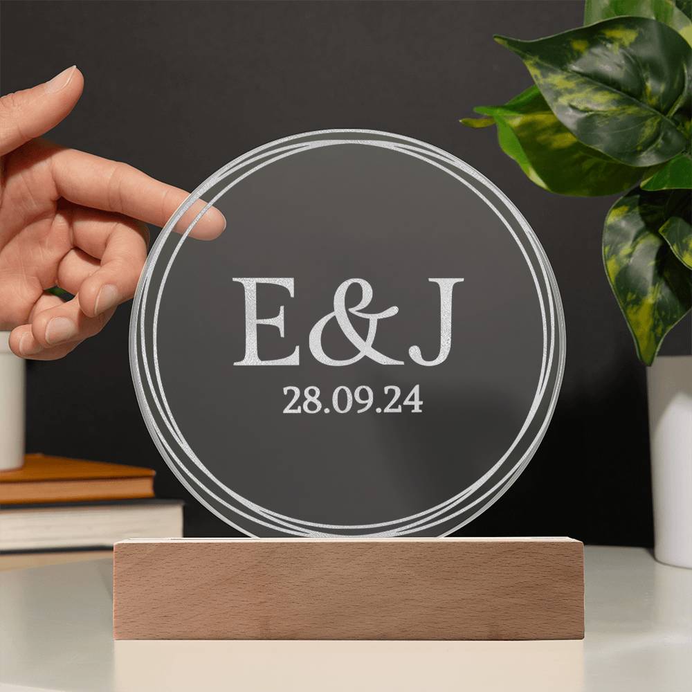Personalized Engraved Acrylic Wedding Monogram with date, Custom Engagement gift , Original Wedding gift and night light