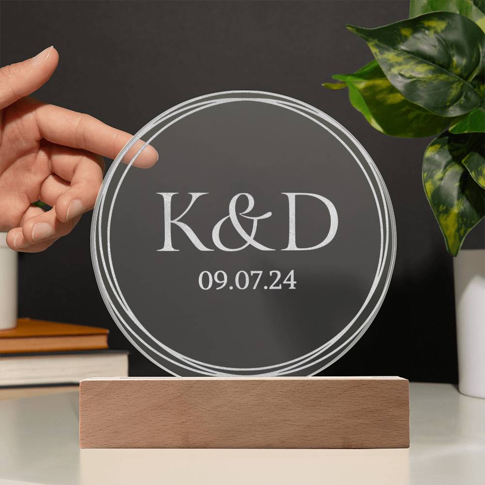 Copy of Personalized Engraved Acrylic Wedding Monogram with date, Custom Engagement gift , Original Wedding gift and night light