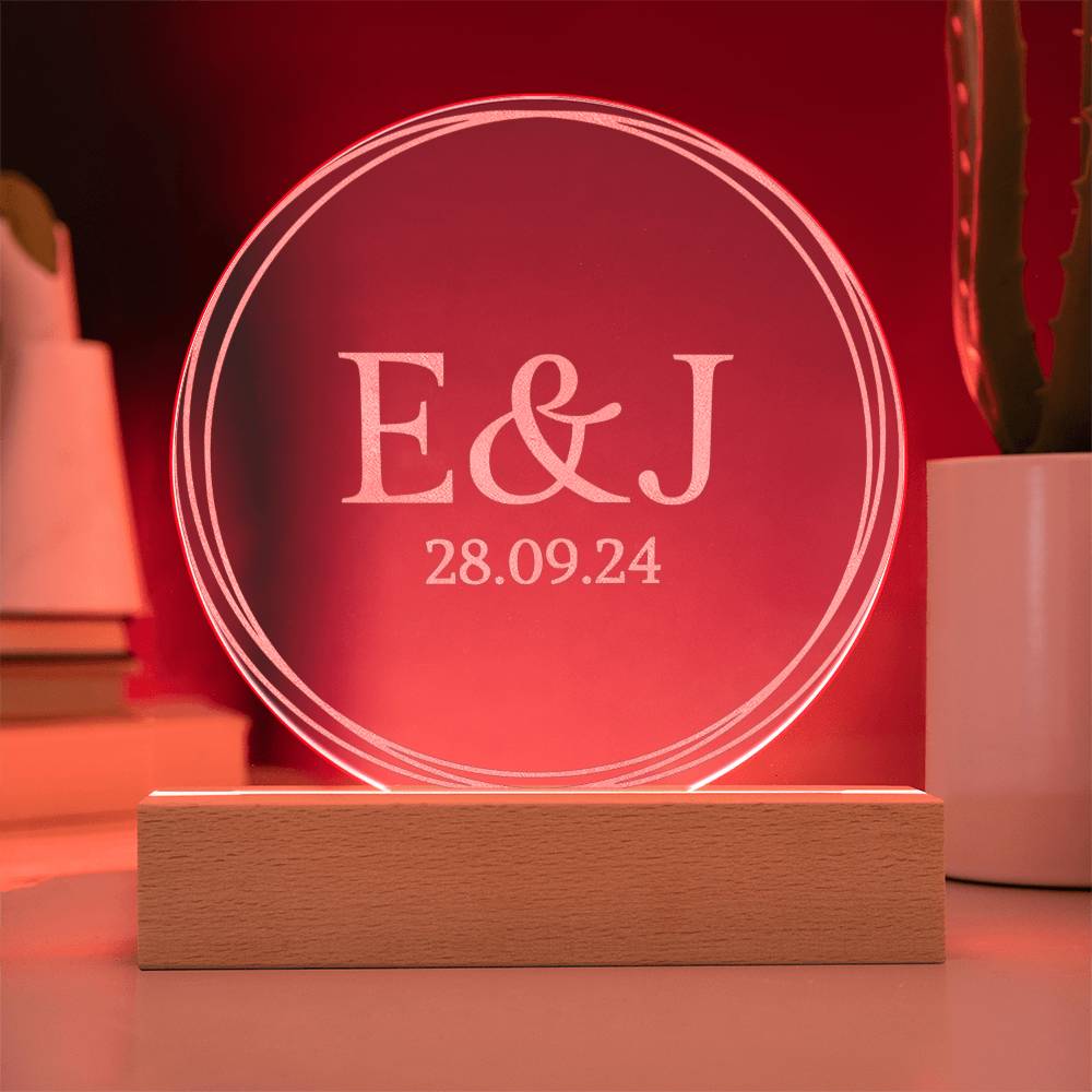 Personalized Engraved Acrylic Wedding Monogram with date, Custom Engagement gift , Original Wedding gift and night light