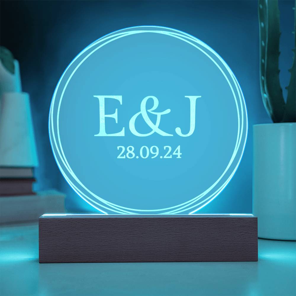 Personalized Engraved Acrylic Wedding Monogram with date, Custom Engagement gift , Original Wedding gift and night light