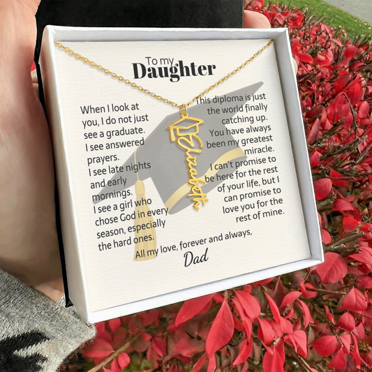 Graduation cap name necklace — Christian graduation gift for daughter from Dad | The Faith World