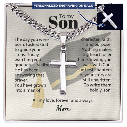 Cross necklace with Cuban link chain — Christian graduation gift for son from Mom | The Faith World
