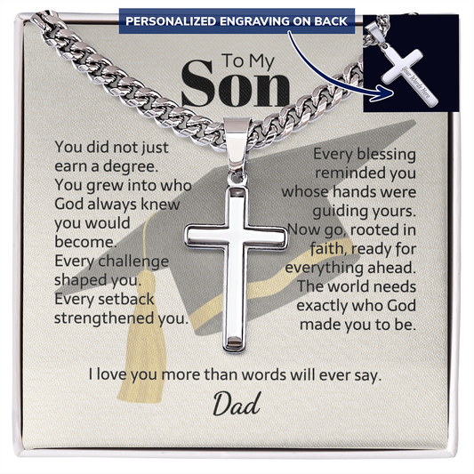 Cross necklace with Cuban link chain — Christian graduation gift for son from Dad | The Faith World
