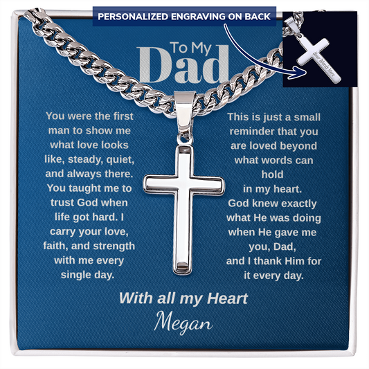 To My Dad Cuban Chain Cross Necklace | With All My Heart | Personalized Christian Gift for Dad