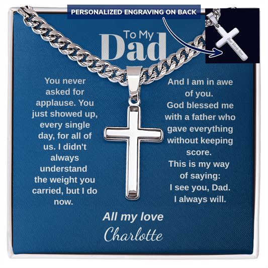 To My Dad Cuban Chain Cross Necklace | God Blessed Me With You | Personalized Christian Gift for Dad