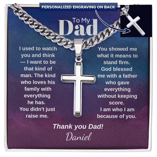 To My Dad Cuban Chain Cross Necklace | Thank You Dad | Personalized Gift from Son