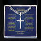 Grandson Cross Necklace from Grandpa — Personalized Christian Gift, Promise Message Card, Cuban Link Chain Gold Silver