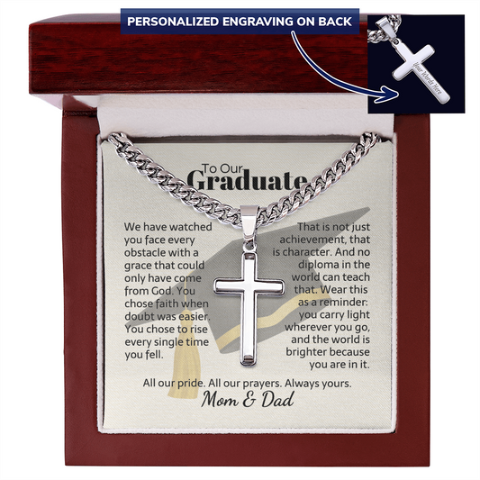 Cross necklace with Cuban link chain — Christian graduation gift for son from Mom and Dad | The Faith World
