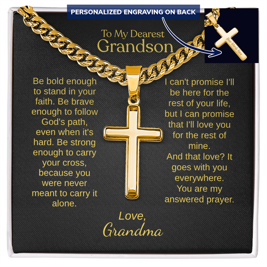 Grandson cross necklace from grandma — You Are My Answered Prayer personalized Cuban chain | The Faith World