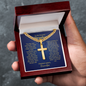 Grandson Cross Necklace from Grandpa — Personalized Christian Gift, Promise Message Card, Cuban Link Chain Gold Silver