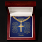 Grandson Cross Necklace from Grandpa — Personalized Christian Gift, Promise Message Card, Cuban Link Chain Gold Silver